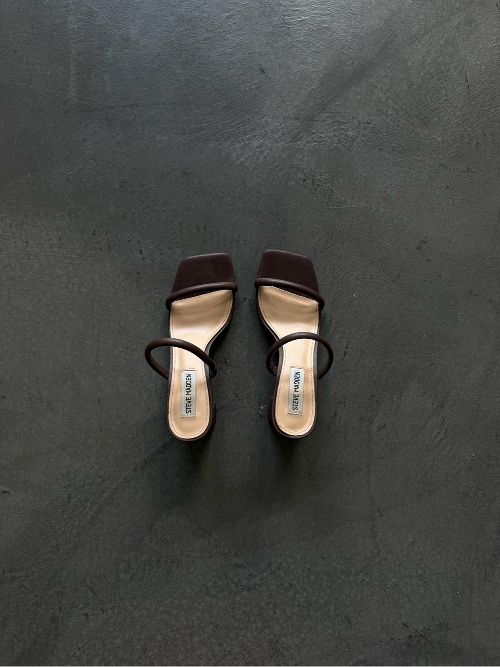 Steve Madden Dark Brown Square Toe Strap Heels